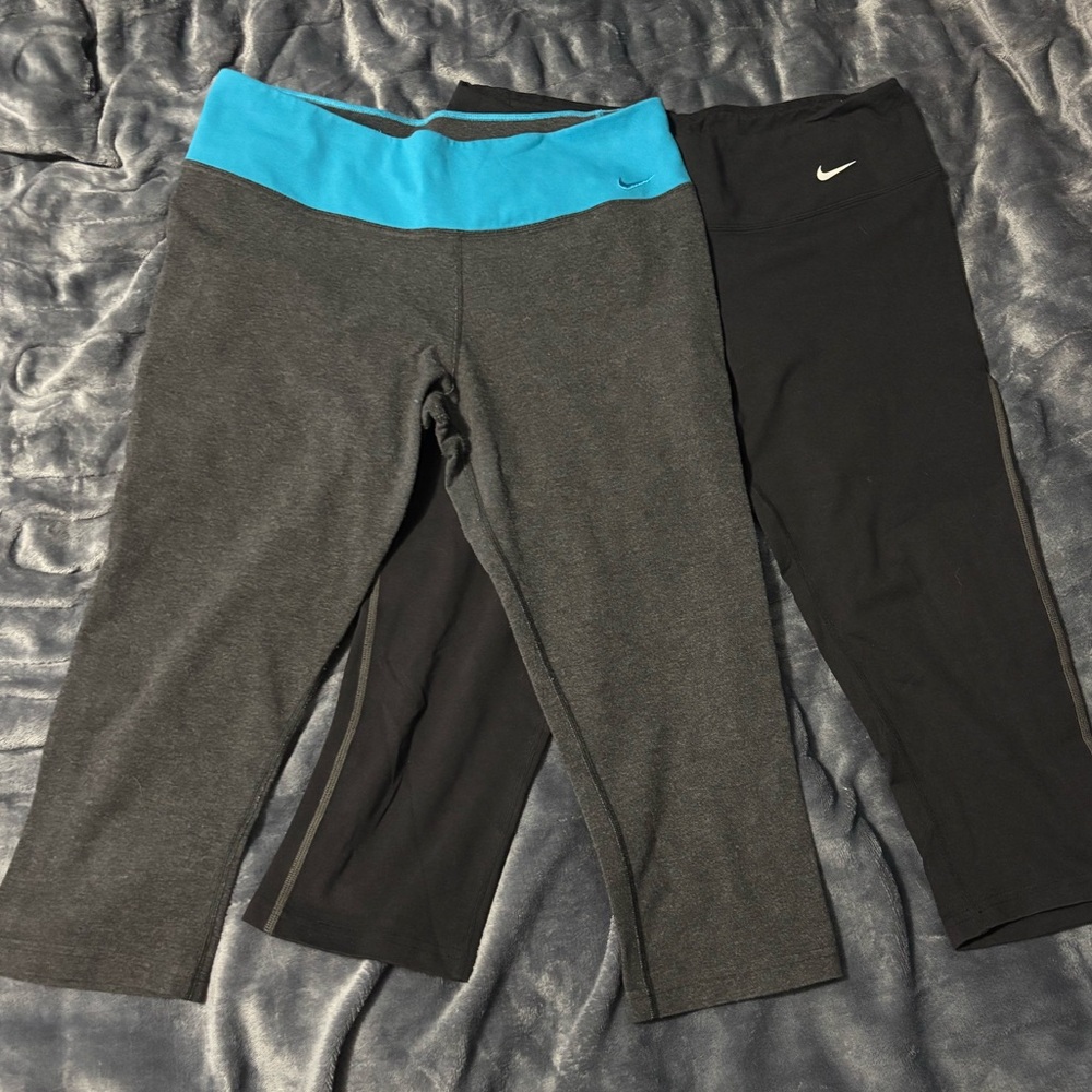 Nike Women's Blue Waistband Gray and Black Capris